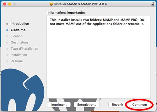Lancer l’installation de MAMP sur votre Mac
