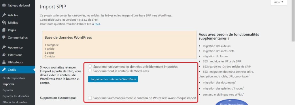 spip export to wordpress Nettoyage de la BDD de WordPress avec l'extension « FG SPIP to WordPress »